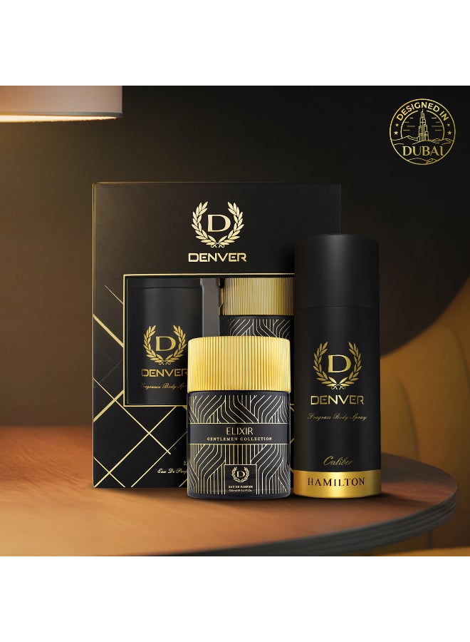 Denver Gentlemen Collection Gift Pack ( Caliber Deo 165ML + Elixir Perfume 100ml) - Image 1